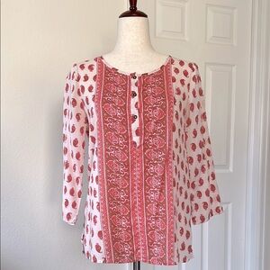 Lucky Brand Paisley 3/4 Sleeve Top S